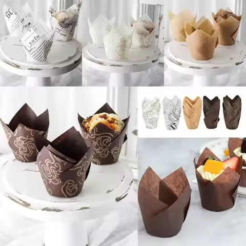 50pcs/sets Tulip Muffin Cupcake Paper Cups Oilproof Cupcakes Liner Baking Muffin Box Cup Cake Decora