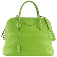 Hermes Bolide 35 Handbag, 2-Way Shoulder Bag, Taurillon Clemence Leather, 2001, Yellow-Green/Silver 