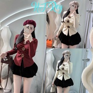 Korean style standard 3-color floral sweater cream, brown, red H0028