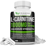 (mdc006)DR. MARTINS NUTRITION Extra Strength L-Carnitine - 200 Capsules - 1000mg Per Serving - Boost