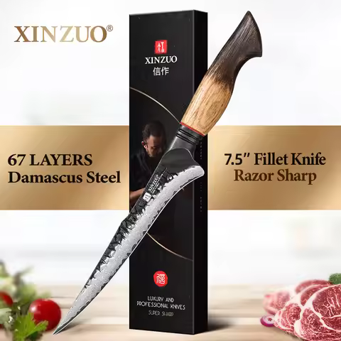 Luxury XINZUO 7 Inches Fillet Knife Damascus Steel Knife 67 Layers Forged Blade Comfortable Handle P