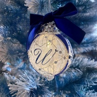 【聖誕禮物】手製法式刺繡聖誕球帶LED小燈 (定制) 自訂英文字母