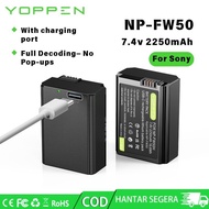YOPPEN NP-FW50 Type-c USB Camera Battery For Sony ZV E10/NEX 3/A7/A7II/A5000/A5100/A6000/A6400/A6500