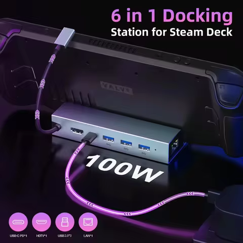 USB C Docking Station for Steam Deck to HDTV 4K60Hz RJ45 PD100W Dock for Asus ROG Ally Nintendo Swit