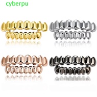 CYBERPULSE Teeth Grillz Top Bottom Set, Glossy  Anti Slip Teeth Grillz Caps, Fashion Shiny Silver Go
