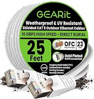 GearIT Cat6 Outdoor Ethernet Cable (25ft) 23AWG Pure Copper, FTP, LLDPE, Waterproof, Direct Burial, 