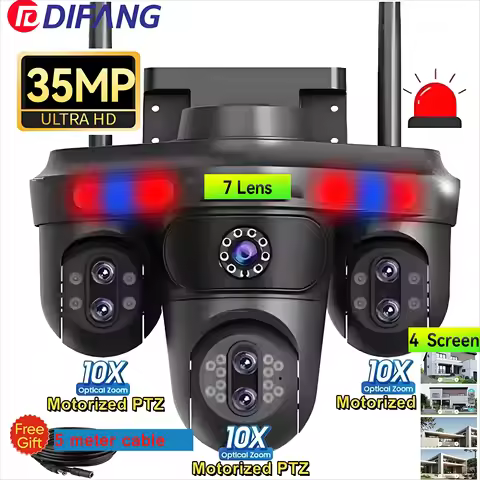 DIFANG 35MP Seven Len WiFi Camera Outdoor 10X Zoom CCTV Four Screen Wireless Surveillance Cam Auto T