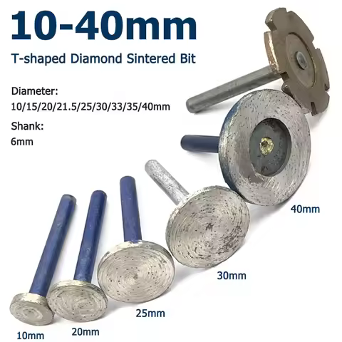 1pcs 10 15 20 21.5 25 30 35 40mm T-shaped Diamond Sintered Burr Stone Grinding Engraving Bit 6mm Sha