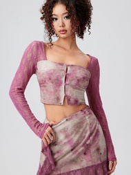 Cider Lace Floral Tie Dye Crop Top