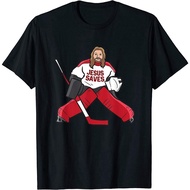 NEW LIMITED Funny Hockey Jesus Saves Hockey Goalie T-Shirt