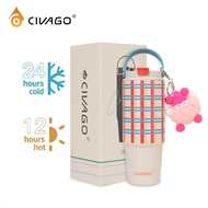 CIVAGO (30oz)Large capacity stainless steel straw thermos cup for girls car storage cup