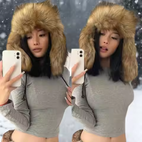 Faux Raccoon Fur Bomber Hats Men and Women's thicken Russian Ushanka Fur Hat Male Female Winter Hat