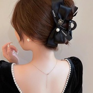 复古山茶花11cm中号蝴蝶结珍珠发夹女后脑勺鲨鱼夹抓夹头饰夹子Vintage Camellia 11cm Medium Bow Treasure20250725