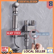 【Ready Stock】304 Stainless Steel Bathroom Faucet Gray Mini Double Outlet Control With Bidet Sprayer Set Brass High Pressure Spray Gun Bathroom Toilet Flusher Spray Gun