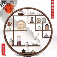 round Antique Shelf Solid Wood Chinese Style Strong Wall-Mounted Duobao Pavilion Shelf Wall-Mounted Teapot Shelf Imitation Antique Shelf
