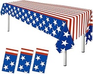 Esjay 4th of July Decorations, Fourth of July Tablecloth American Flag Plastic Table Cloth, Patrioti