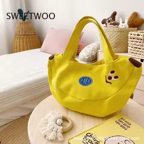 2026 Cartoon Embroidered Canvas Handbag Cute Mini Shoulder Purse for Daily Errands