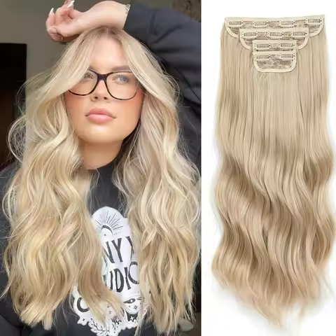 22Inch 220Gram 4Pcs Clips In Blond 613# Body Wave Bundles Ombre Light Brown 6# High Temperature Bio 