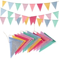 12pcs Triangle Flags Colorful Linen Fiesta Flag Rainbow Pennant Banner Celebrate Party Decor Bunting