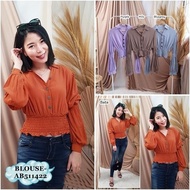 AB511422 Baju Atasan Wanita Kemeja Crop Korea Import Ungu Biru Orange