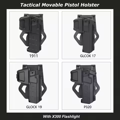 Tactical Glock 17 18 19Movable Pistol Holster IR Laser Flashlight Mounted Right Hand Waist Slide Loc