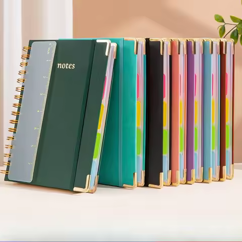 A5 Vintage Faux Leather Spiral Notebook 300 Pages 5 Subject Lined Refillable Journal Dividers Tabs O