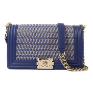 CHANEL Raffia Chanel Boy 25金扣鏈帶肩背袋