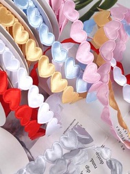 1入組-兩種尺寸的蝴蝶結心形緞帶DIY配件，適用於情人節、蛋糕、花束、禮盒和蕾絲