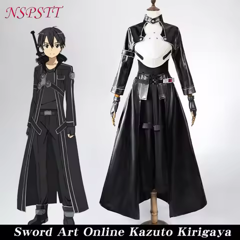 NSPSTT Sword Art Online Kirito Cosplay Costume Kirigaya Kazuto GGO Outfit Full Set Halloween Party U