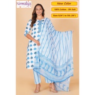 S-5XL - [New Designs] Readymade Cotton Punjabi Suit - Nirmalya Hand Printed 3Pc Set, ST1225