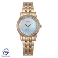Citizen EM0773-54D Analog Eco-Drive Stainless Steel Mother Of Pearl Dial Rose Gold Tone Ladies Watch