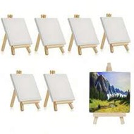 10 Packs Mini Canvas And Easel Set Mini Canvas Panels Mini Wood Easels, Canvas Size Is 4"" X 4""; Ea