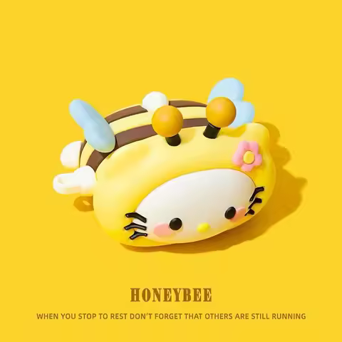 Lovely Honeybee Kitty Silicon Headphone Case for Apple Airpods Pro 3 2025 4 3 1 2 Pro Charm Headset 