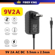 FIBER KING Adapter 9V 2A Power Supply DC 9V Power Cord 18W 9V Power Adapter Supply with 5.5mm*2.5mm