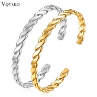 VQYSKO Twist Cuff Bracelet Open Bangle Waterproof Adjustable Bangle  For Women Stainless Steel Jewelry Gifts For Her