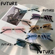 HL-FUTU Rimless Rectangle Sunglasses, UV400 Protection Y2K Frameless Sun Glasses, Retro Eyewear for 