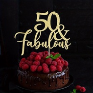 1 pc 50th Birthday Cake Topper - Gold Glitter Fabulous at 50 Decoration for Anniversary & Celebratio