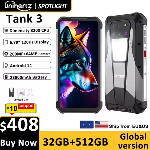 Unihertz 8849 Tank 3 by Smartphone 5G 32GB+512GB 200MP 120Hz 23800mAh 120W Charger Cell Phone Dimens