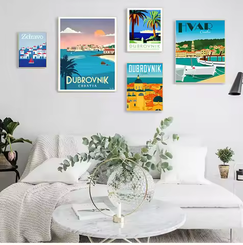 Croatia Zagreb Dubrovnik Vintage Travel Poster Canvas Painting Kraft Poster Coated Wall Sticker Home