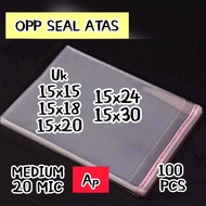 OPP plastic top seal size 15x15, 15x18, 15x20, 15x24, 15x30 cm ~ 20 MICRON