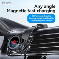 [ Aplus ] YESIDO C314 15W Wireless Magnetic Retractable Cable Car Phone Mount Holder  Dashboard Phon