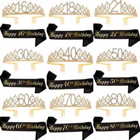 Birthday Tiara Crown Sash Women Girls 16Th 18th 21St 30Th 40Th 50Th 60Th 70Th 80Th Happy Birthday Pa