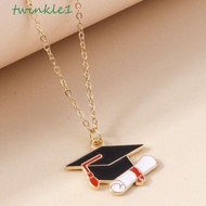 TWINKLE1 Graduate Necklace, Doctoral Cap Enamel GARD Chain Choker, Pendant Graduation Season Commemorative Pin Graduation Cap Clavicle Chain Gift