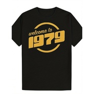 UnisexMen's 1979 Graphic T-Shirt - Black with Yellow Welcome to 1979 Print, Casual & Comfortable Rou