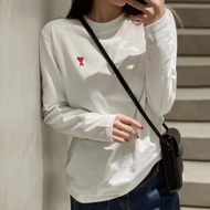France Authentic Ami Paris 2024 Pure Cotton Japanese Long Sleeve Crew Neck New Embroidery Solid Colo