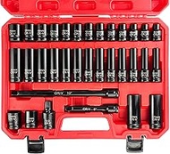 EACELIY 33pcs 1/2" Impact Socket Set (8-22mm), Metric Socket Set, Cr-V Steel, 6 Point Deep & Shallow