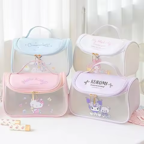 NEW Sanrio PU Leather Cosmetic Bag | Hello Kitty Kuromi My Melody | Large Capacity Travel Toiletry B