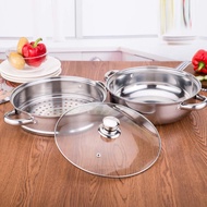 28cm 2-Layer Steamer Stainless Steel Kitchen Boiling Soup Steaming Pot with Lid <<Ready Stock >>