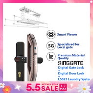 SINGGATE [Mega Bundle] PEARL WHITE Automated Smart Laundry System + Smart Door Viewer Digital Door Lock + Biometrics Digital Gate Lock | LS023 + FR001 + FM021