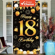 Black Gold 18th Birthday Door Banner – Unisex Decoration for Man or Woman